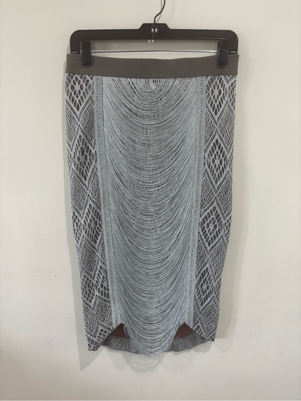 Byron Laro Fringe Detail Knit Pencil Skirt in Gray